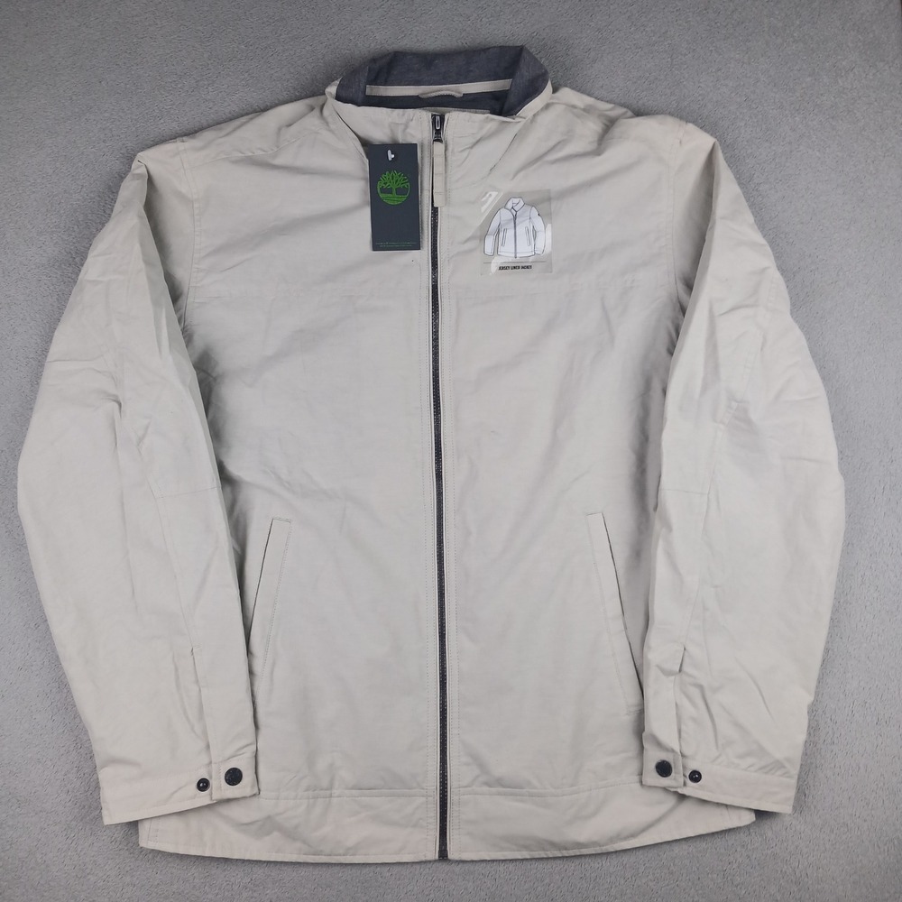 Timberland Jersey Lined Jacket Mens Large Beige Full Zip Cotton Blend PC-808